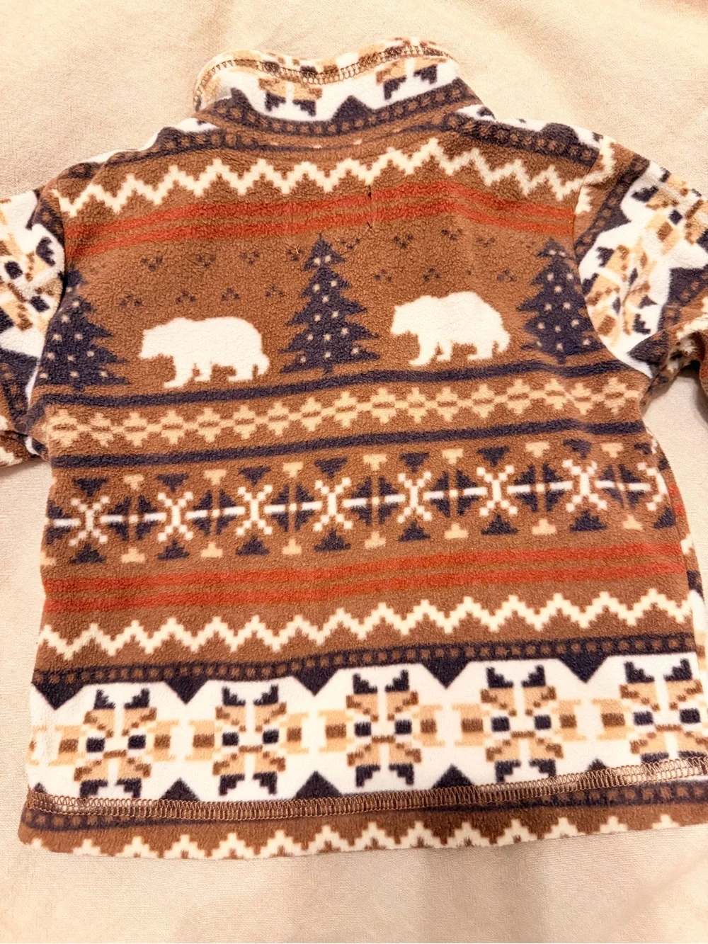 Kids Brown Polar Bear Fair Isle Quarter‑Zip Pullover